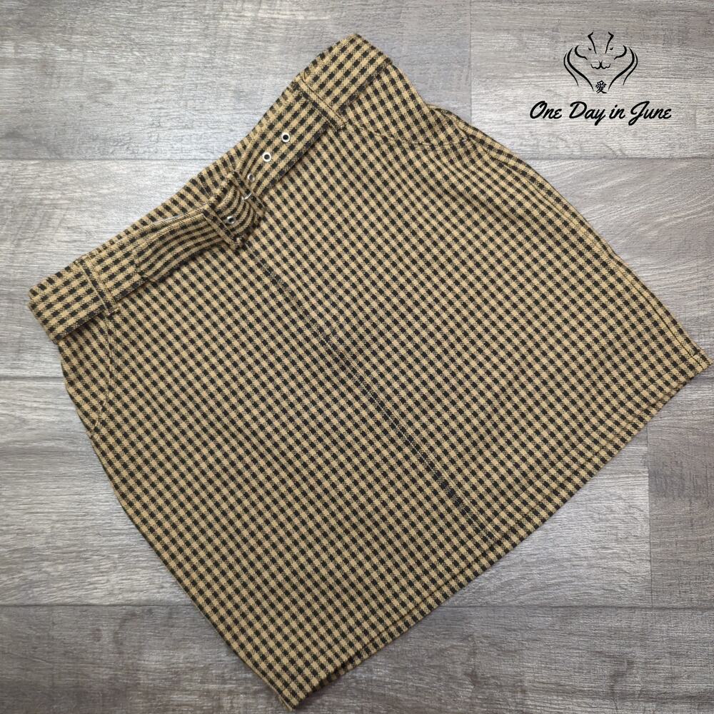 Hollister Ultra High Rise Houndstooth Belted Mini Skirt Brown Black Size M
